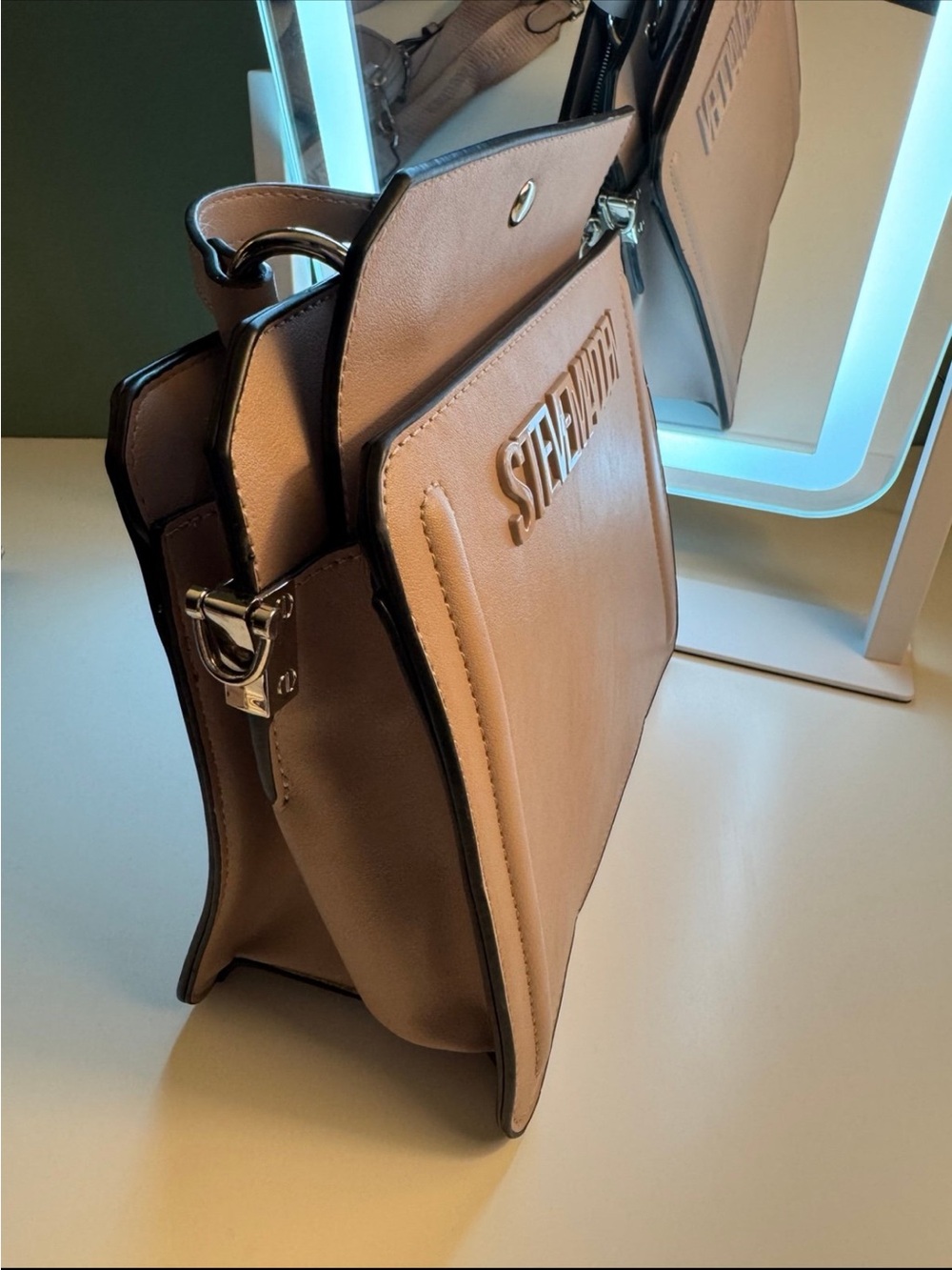 Steve Madden Beige/Tan Structured Crossbody with Detachable Coin Pouch - Picture 6 of 7